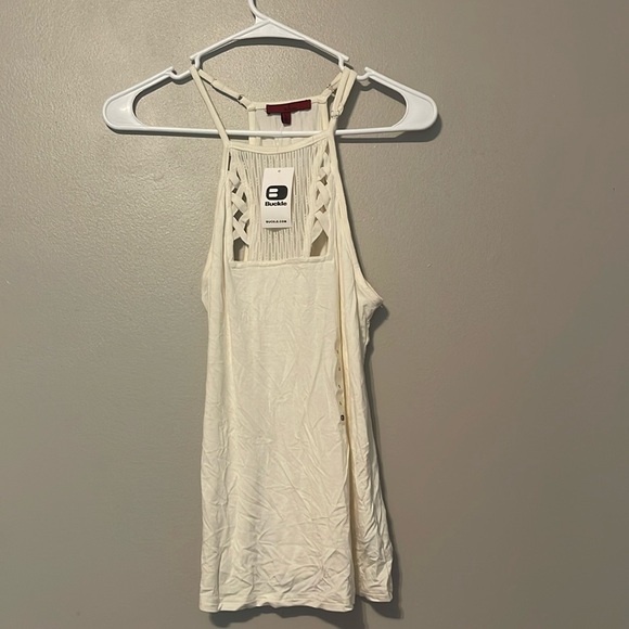 NWT High Neck Mesh Inset Tank Top in Cream - Picture 3 of 5